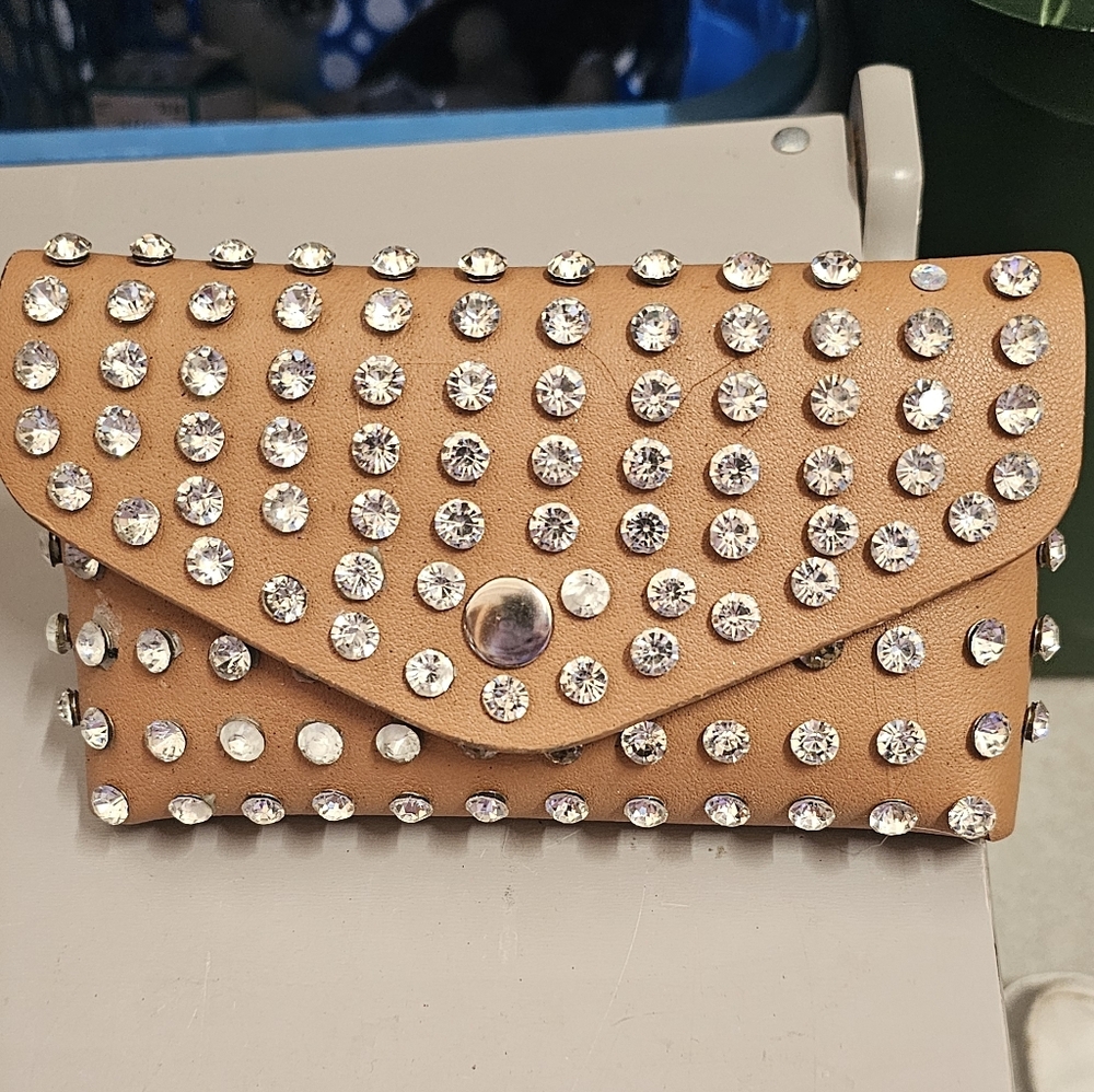 Studded Tan Leather Clutch